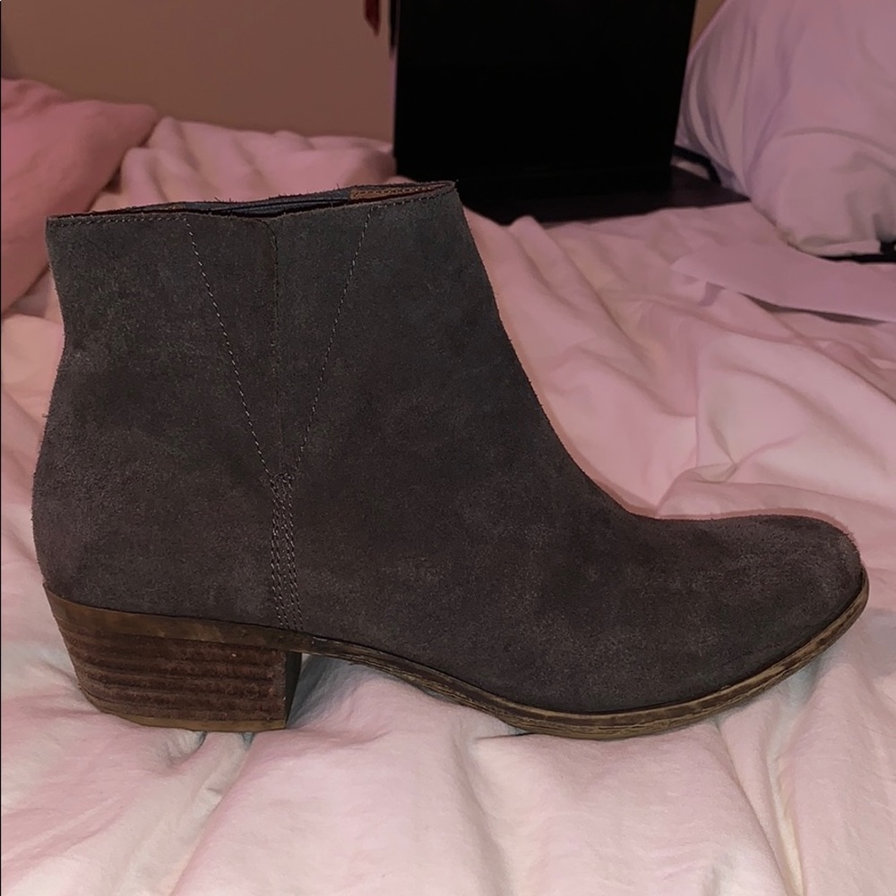 Lightly worn, dark grey Lucky Brand ankle booties